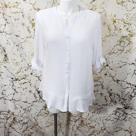 NY Collection Lace Trim Peplum Blouse Plus Size 1X - Picture 1 of 5